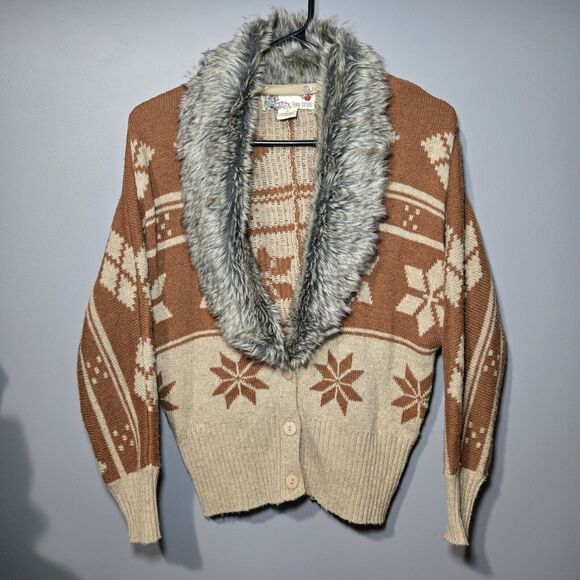 Flying Tomato Angora‎ Blend Brown Sweater- Removable Fur Collar Sz Small - Picture 1 of 6